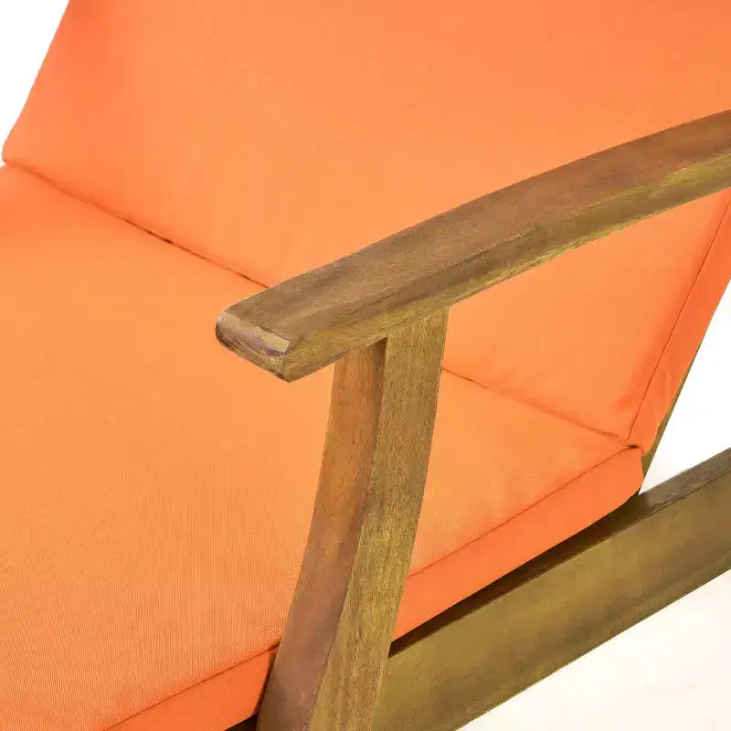 Perla Ensemble de 3 Chaises Longues d'Extérieur en Bois d'Acacia avec Coussins – Teck/Orange – Christopher Knight Home