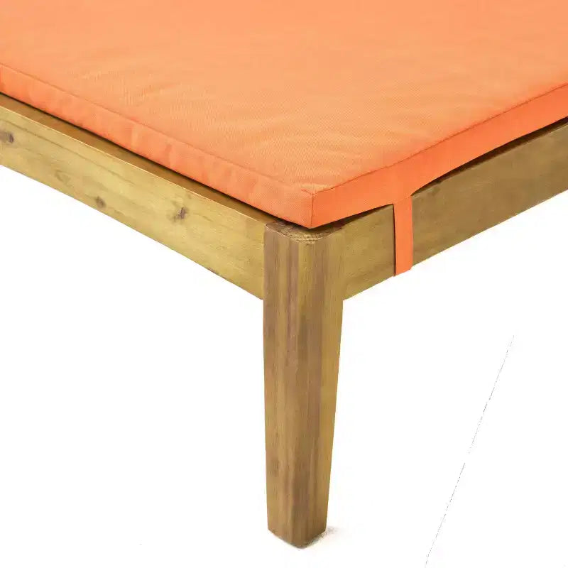 Perla Ensemble de 3 Chaises Longues d'Extérieur en Bois d'Acacia avec Coussins – Teck/Orange – Christopher Knight Home