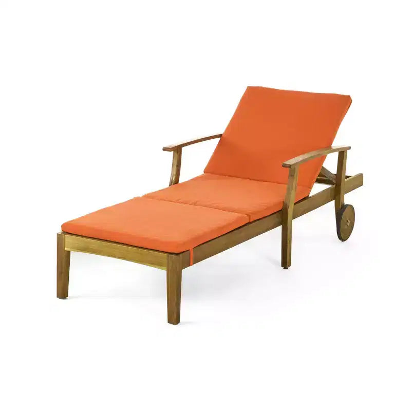 Perla Ensemble de 3 Chaises Longues d'Extérieur en Bois d'Acacia avec Coussins – Teck/Orange – Christopher Knight Home