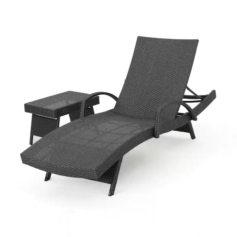 Salem Chaise longue d'extérieur en osier 2 pièces avec table d'appoint - Gris - Christopher Knight Home