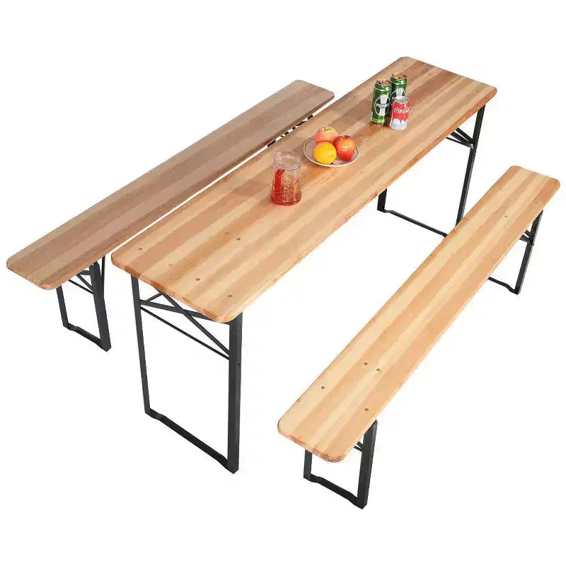 Ensemble table de pique-nique pliante en bois 3 pièces - WELLFOR : Fer et bois de sapin, portable, résistant à la rouille