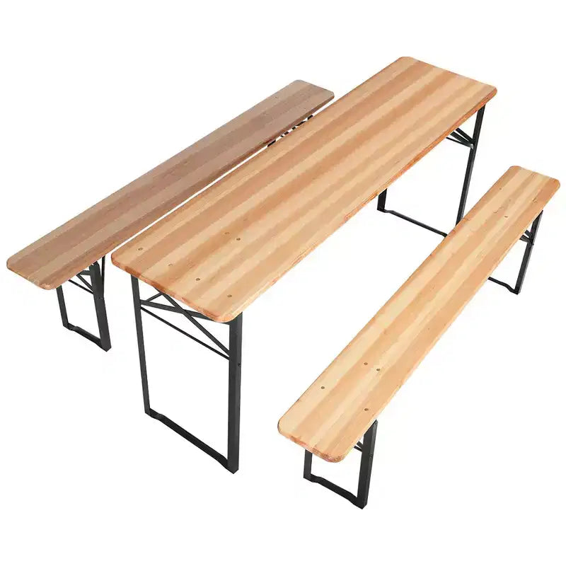 Ensemble table de pique-nique pliante en bois 3 pièces - WELLFOR : Fer et bois de sapin, portable, résistant à la rouille