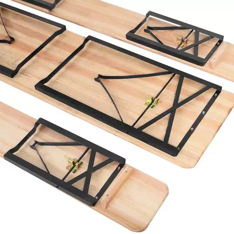 Ensemble table de pique-nique pliante en bois 3 pièces - WELLFOR : Fer et bois de sapin, portable, résistant à la rouille