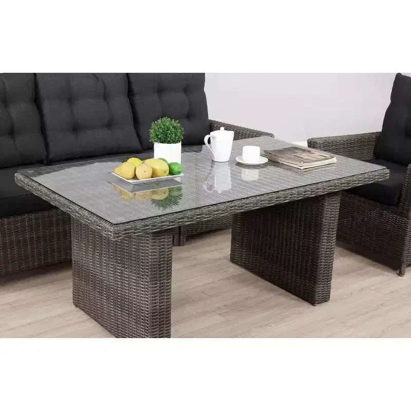 Ensemble de conversation d'extérieur 6 pièces en osier Asti – Gris – Alaterre Furniture : Salon de jardin résistant aux intempéries avec canapé, fauteuils et table