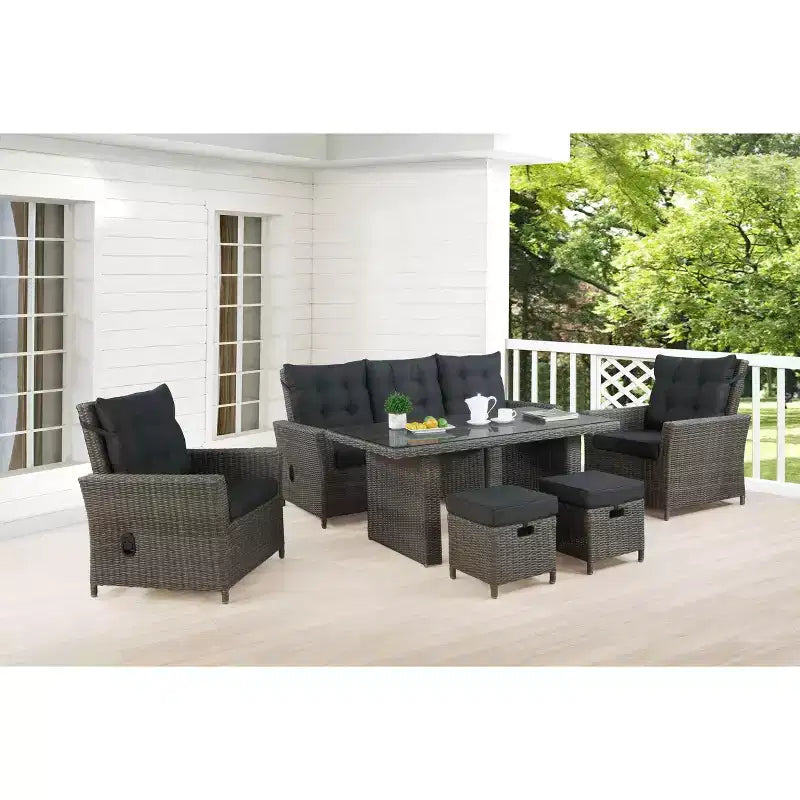 Ensemble de conversation d'extérieur 6 pièces en osier Asti – Gris – Alaterre Furniture : Salon de jardin résistant aux intempéries avec canapé, fauteuils et table