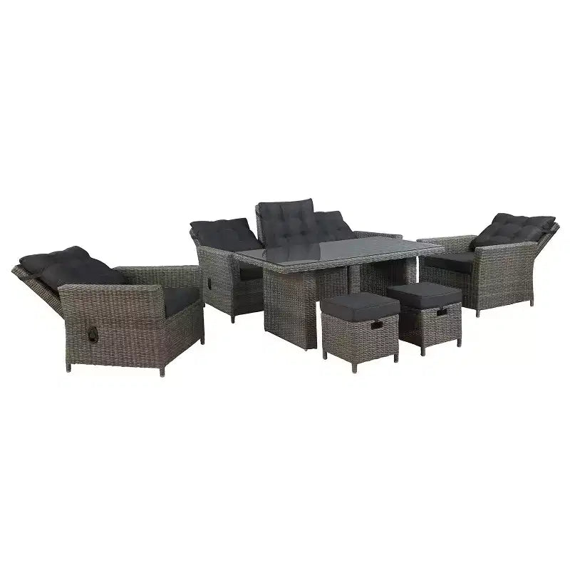 Ensemble de conversation d'extérieur 6 pièces en osier Asti – Gris – Alaterre Furniture : Salon de jardin résistant aux intempéries avec canapé, fauteuils et table