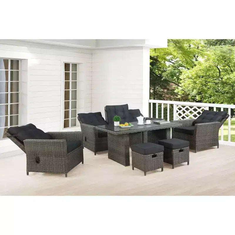 Ensemble de conversation d'extérieur 6 pièces en osier Asti – Gris – Alaterre Furniture : Salon de jardin résistant aux intempéries avec canapé, fauteuils et table