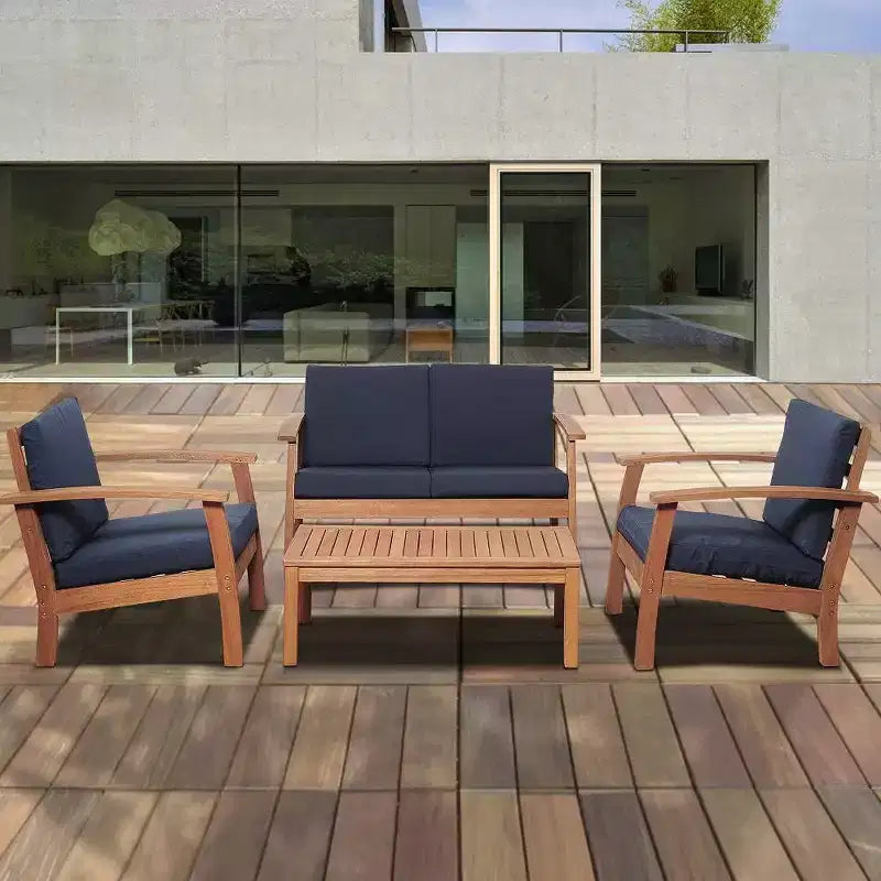 Murano Ensemble de conversation de terrasse 4 pièces en bois d'eucalyptus marine - International Home Miami : sièges d'extérieur, résistant aux intempéries