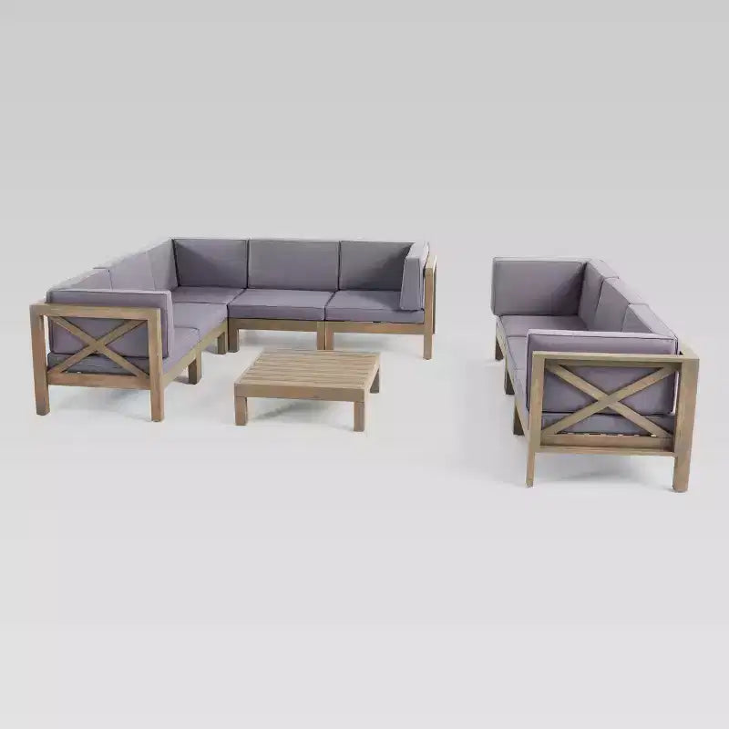 Canapé d'angle et table Brava 9 pièces en acacia - Gris/Gris foncé - Christopher Knight Home