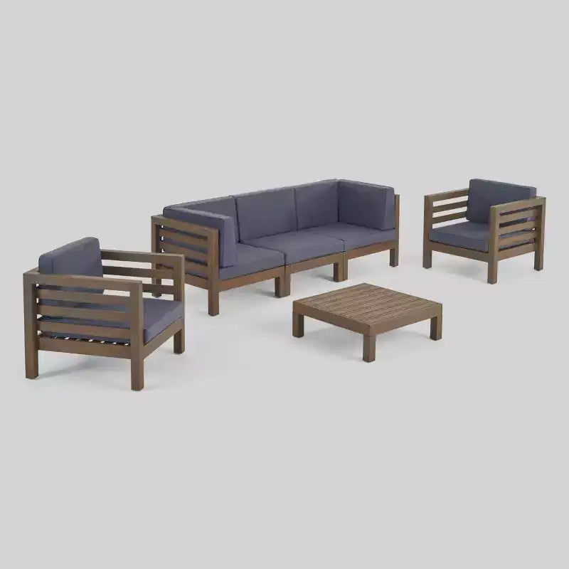 Ensemble de causeuses Oana 6 pièces en bois d'acacia - Gris/Gris foncé - Christopher Knight Home