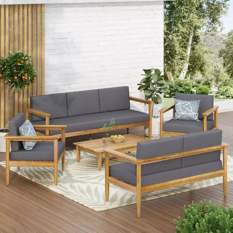 Ensemble de conversation 7 places en bois d'acacia Magnolia Patio de 5 pièces - Teck/Gris foncé - Christopher Knight Home
