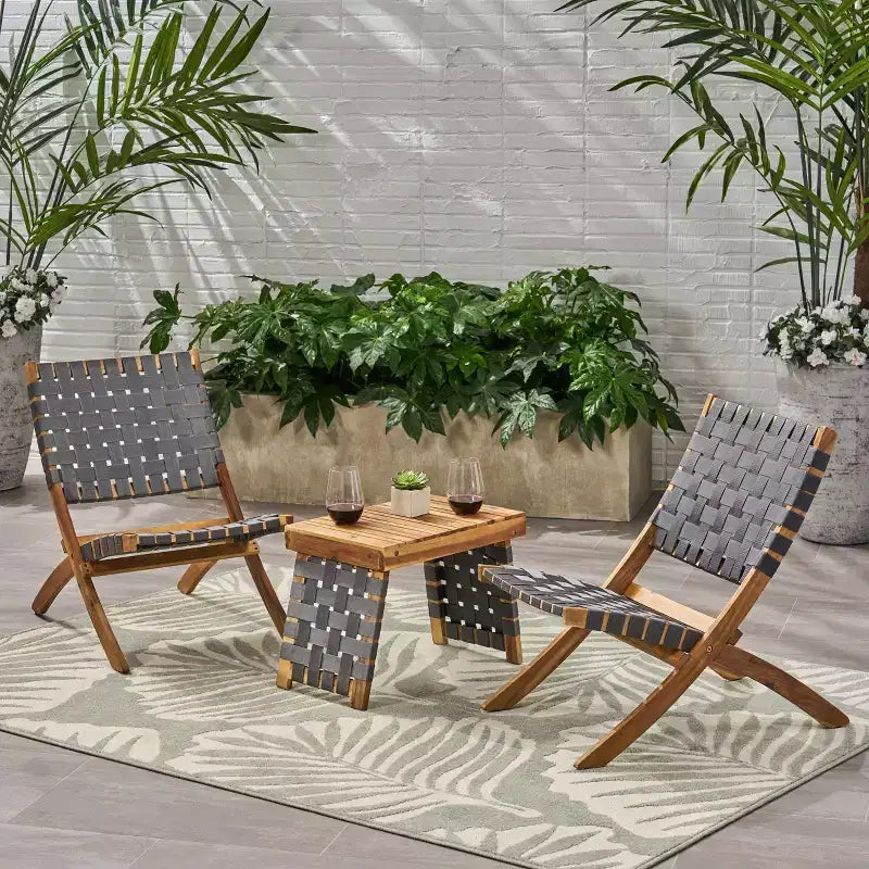 Ensemble de conversation pliable Huntsville 3 pièces en bois d'acacia – Patine marron/Gris – Christopher Knight Home