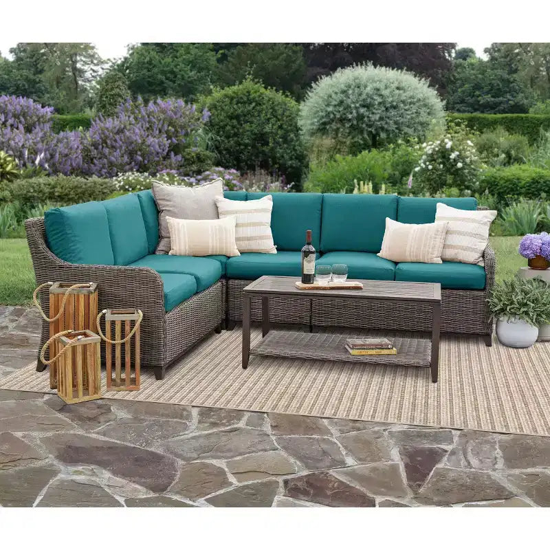 Sectionnel en osier 5 pièces Leisure Made Mitchell avec tissu Peacock