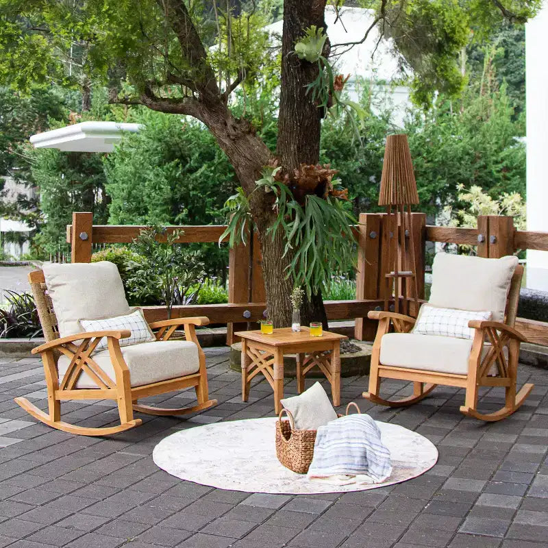 Ensemble de conversation d'extérieur Sonoma Lane Eola 3 pièces en teck avec coussins zippés beiges - Résistant aux intempéries