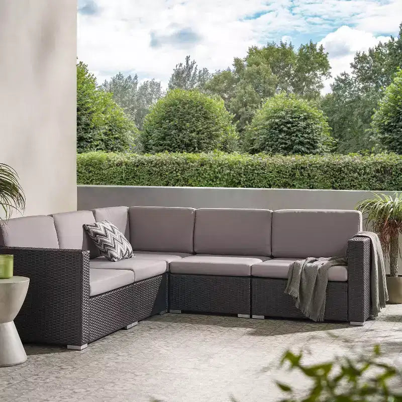 Christopher Knight Home Ensemble de 5 meubles de jardin modulaires d'extérieur en osier Santa Rosa gris/gris clair