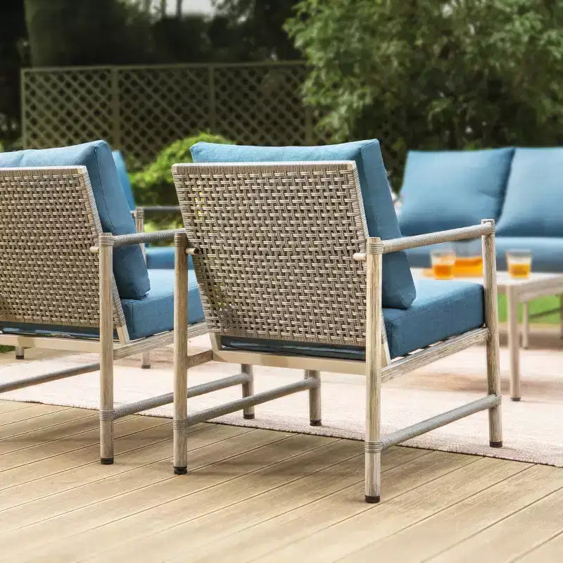 Captiva Designs Ensemble de conversation 4 pièces en acier et rotin pour terrasse avec table basse