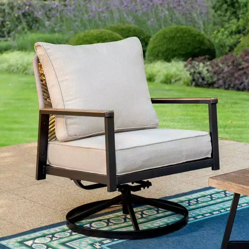 Captiva Designs Ensemble de conversation 4 pièces 5 places pour terrasse extérieure avec canapé et chaises pivotantes en rotin tressé de corde
