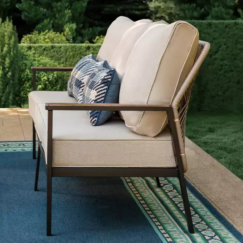 Captiva Designs Ensemble de conversation 4 pièces 5 places pour terrasse extérieure avec canapé et chaises pivotantes en rotin tressé de corde