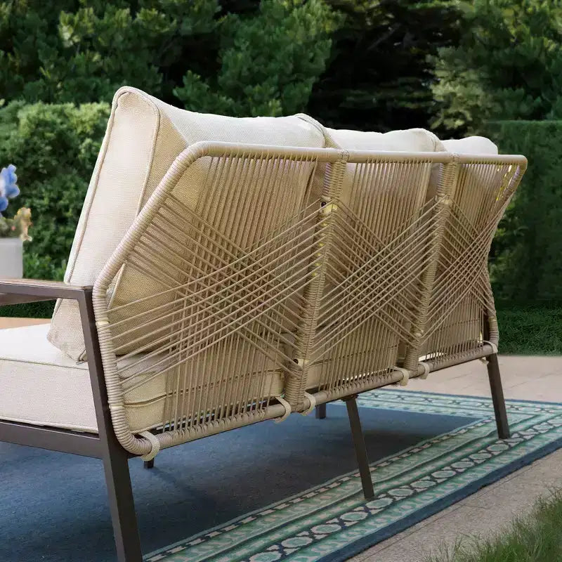 Captiva Designs Ensemble de conversation 4 pièces 5 places pour terrasse extérieure avec canapé et chaises pivotantes en rotin tressé de corde