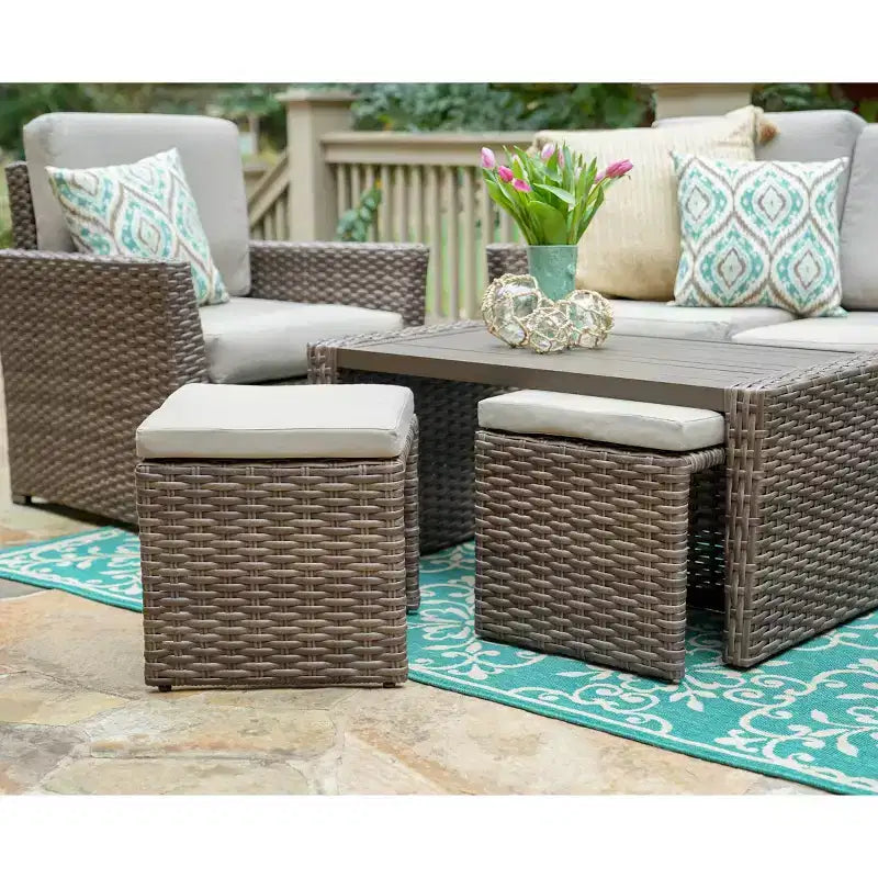 Salon de jardin 6 places en osier Newton Leisure Made avec coussins en tissu beige