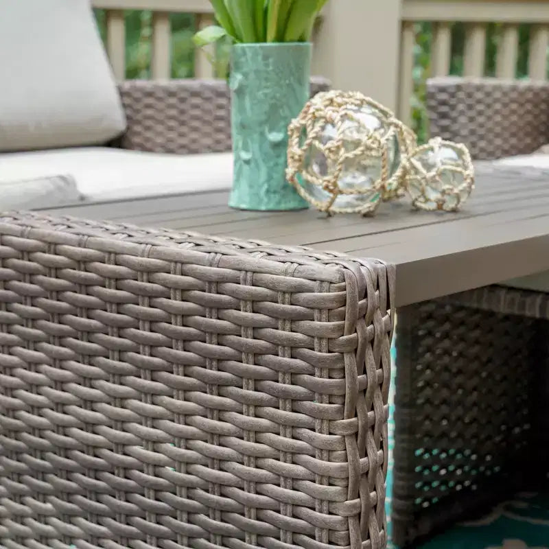Salon de jardin 6 places en osier Newton Leisure Made avec coussins en tissu beige