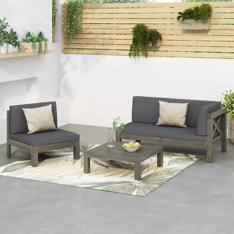 Christopher Knight Home Brava Ensemble de conversation 3 pièces d'extérieur en bois d'acacia, finition grise