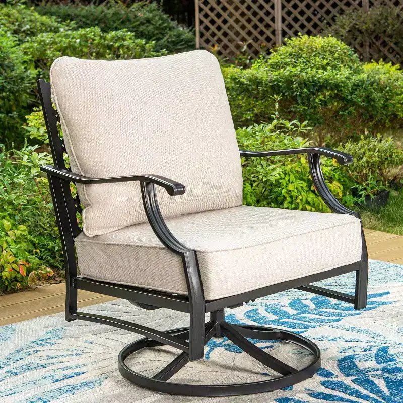 Captiva Designs Ensemble d'extérieur 5 pièces XL en métal, chaises pivotantes à dossier grille avec foyer beige