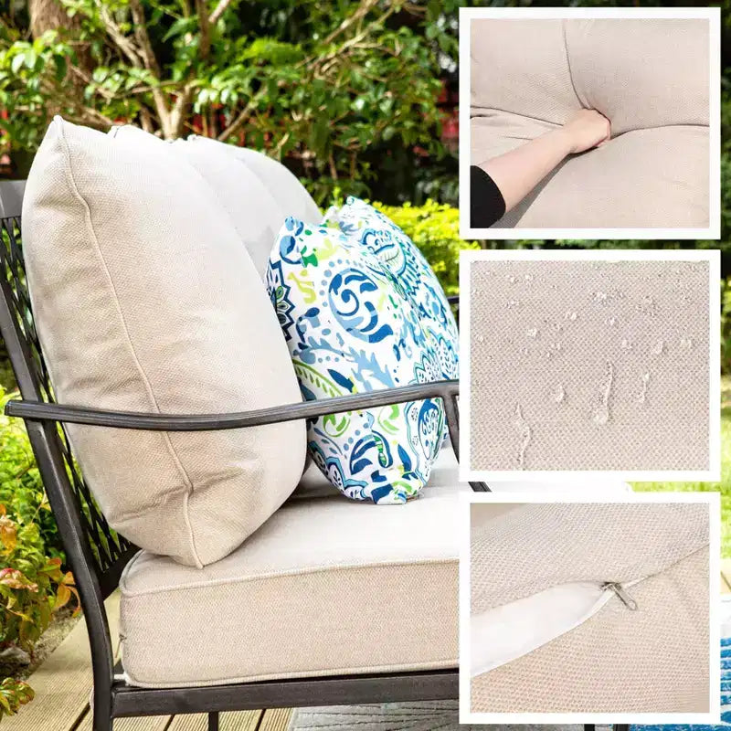 Captiva Designs Ensemble d'extérieur 5 pièces XL en métal, chaises pivotantes à dossier grille avec foyer beige