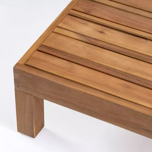 Ensemble causeuse à bras droit et table basse Oana en bois d'acacia d'extérieur avec coussin, 2 pièces, teck/bleu - Christopher Knight Home