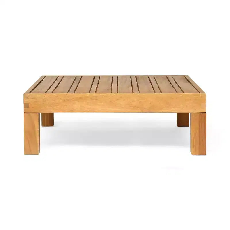 Ensemble causeuse à bras droit et table basse Oana en bois d'acacia d'extérieur avec coussin, 2 pièces, teck/bleu - Christopher Knight Home