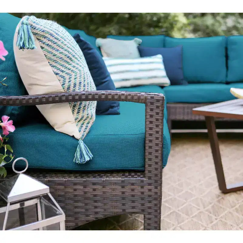 Canapé d'angle en osier 5 pièces Leisure Made Augusta, tissu Peacock
