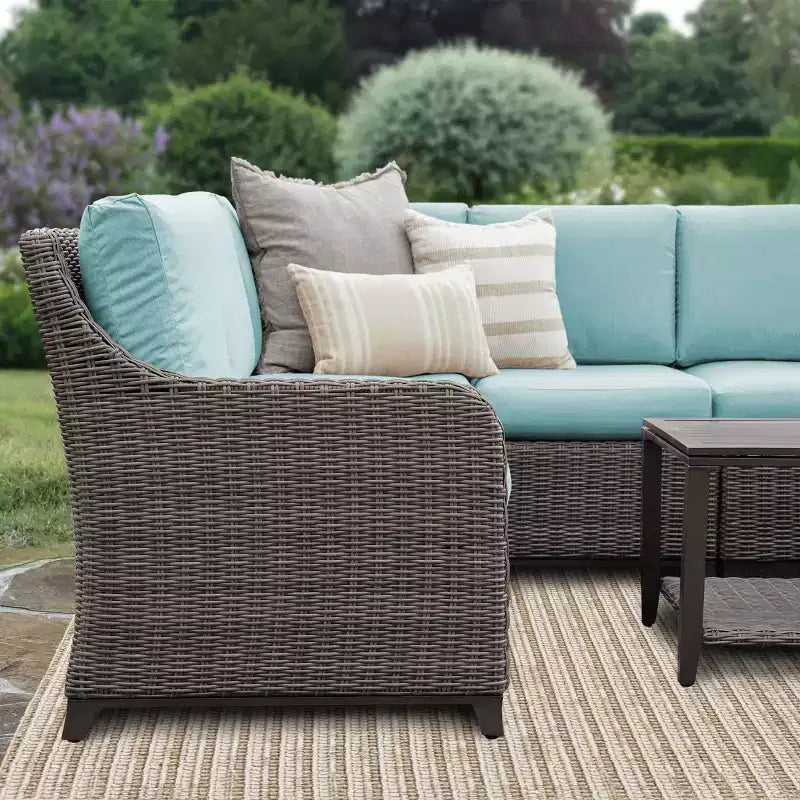 Leisure Made Canapé d'angle en osier 5 pièces Mitchell avec tissu bleu pâle