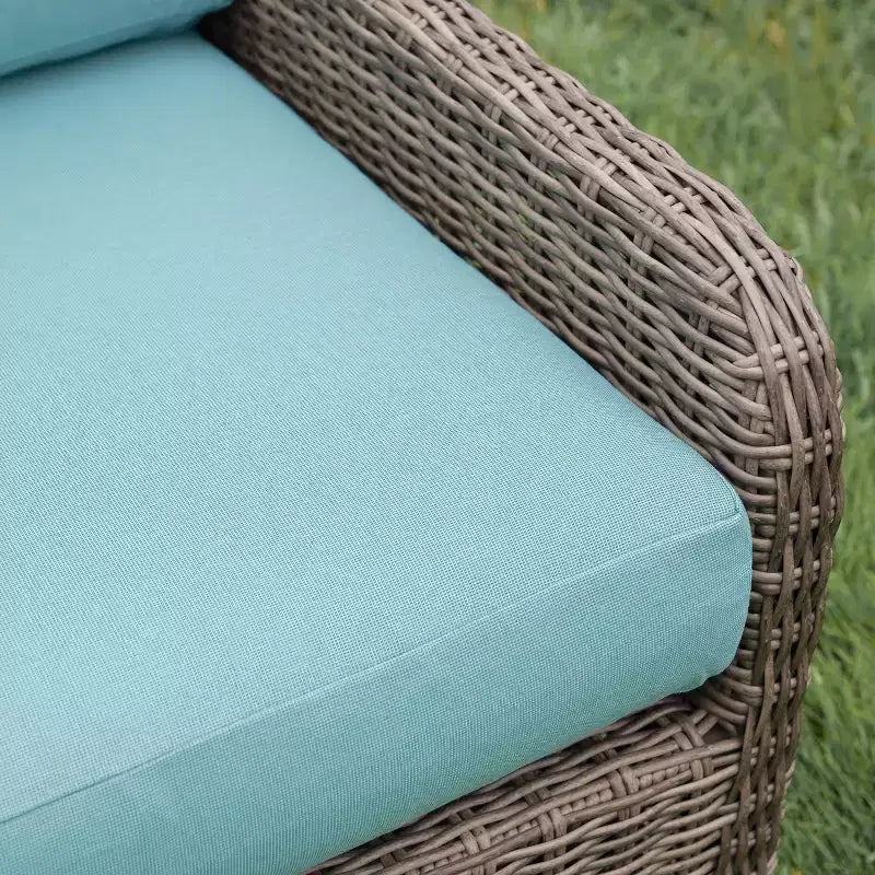 Leisure Made Canapé d'angle en osier 5 pièces Mitchell avec tissu bleu pâle