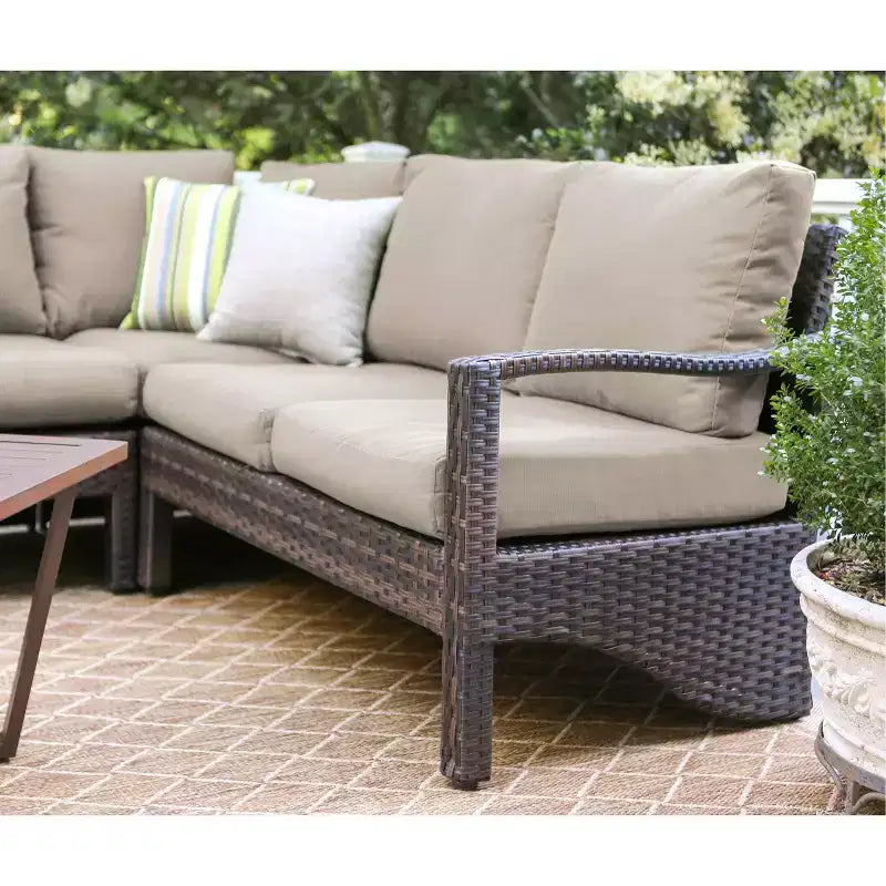 Canapé d'angle en osier 5 pièces Leisure Made Augusta avec tissu beige