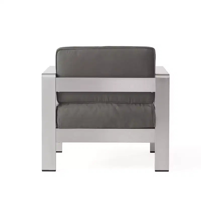 Christopher Knight Home Cape Coral Ensemble de 4 fauteuils de club et poufs d'extérieur en aluminium avec coussins, kaki/argent