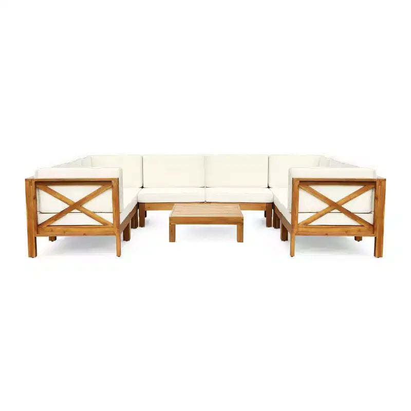 Christopher Knight Home Brava Canapé d'angle d'extérieur 8 places en bois d'acacia avec coussins