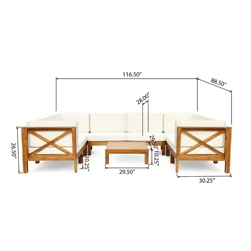 Christopher Knight Home Brava Canapé d'angle d'extérieur 8 places en bois d'acacia avec coussins