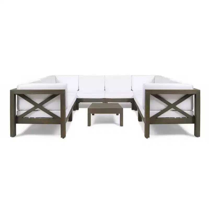 Christopher Knight Home Brava Canapé d'angle d'extérieur 8 places en bois d'acacia avec coussins
