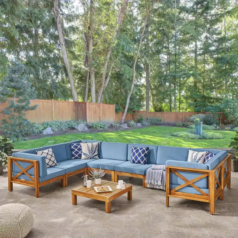 Christopher Knight Home Brava Canapé d'angle d'extérieur 8 places en bois d'acacia avec coussins
