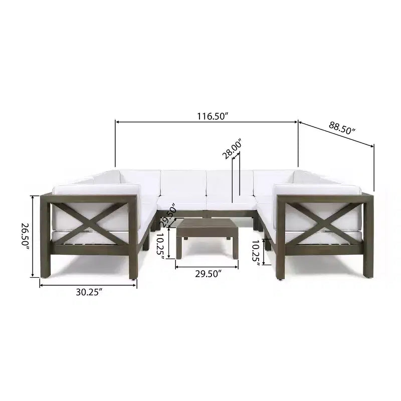 Christopher Knight Home Brava Canapé d'angle d'extérieur 8 places en bois d'acacia avec coussins