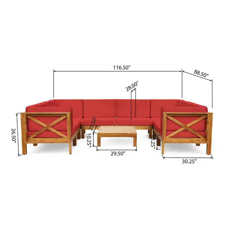 Christopher Knight Home Brava Canapé d'angle d'extérieur 8 places en bois d'acacia avec coussins