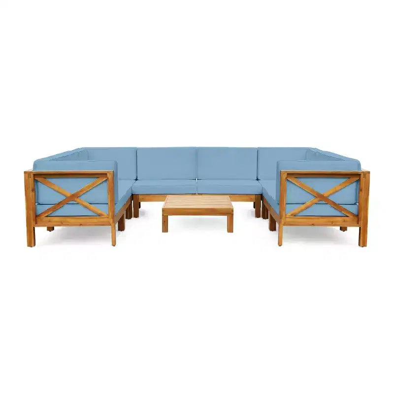 Christopher Knight Home Brava Canapé d'angle d'extérieur 8 places en bois d'acacia avec coussins