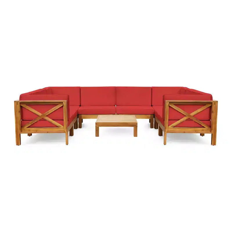 Christopher Knight Home Brava Canapé d'angle d'extérieur 8 places en bois d'acacia avec coussins