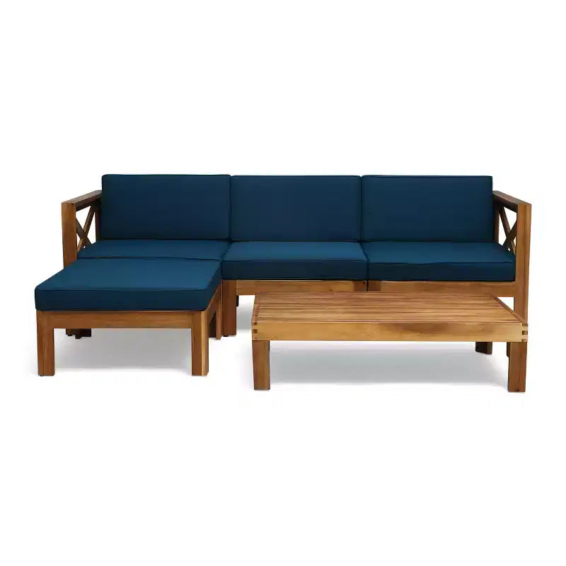 GDFStudio Allaire Canapé sectionnel 3 places en bois d'acacia avec pouf