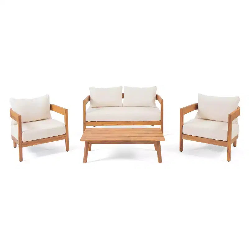 Ensemble de conversation d'extérieur Christopher Knight Home Brooklyn en bois d'acacia 4 pièces avec coussins