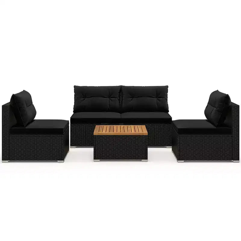 Ensemble de meubles d'extérieur Costway 5 pièces avec coussins d'assise et de dossier Plateau en bois d'acacia Bleu/Noir