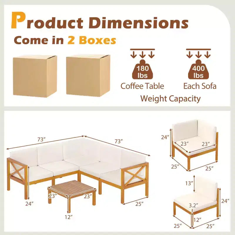 Costway Salon de jardin 6 pièces en bois d'acacia avec coussins et table basse pour jardin