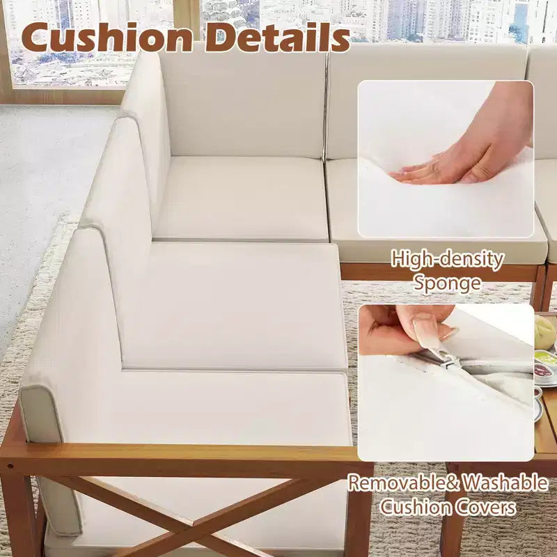 Costway Salon de jardin 6 pièces en bois d'acacia avec coussins et table basse pour jardin