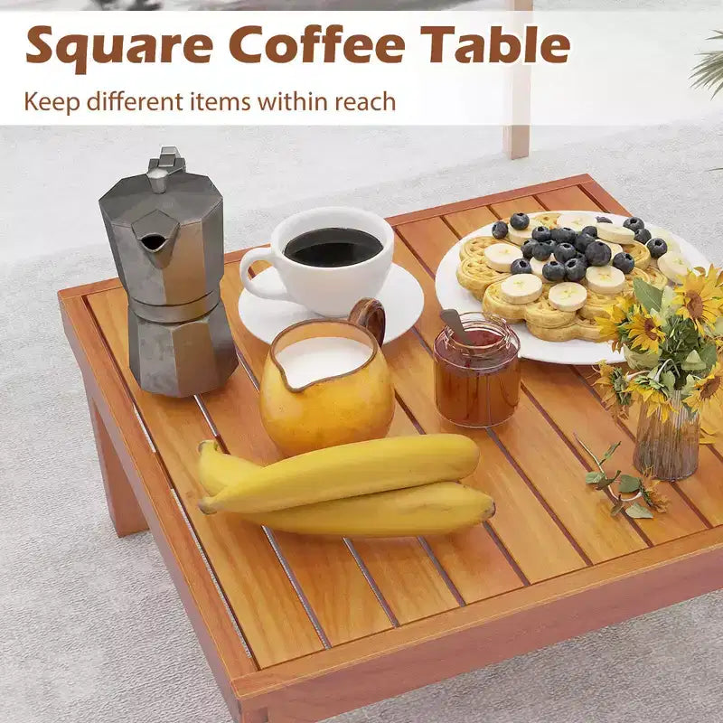 Costway Salon de jardin 6 pièces en bois d'acacia avec coussins et table basse pour jardin
