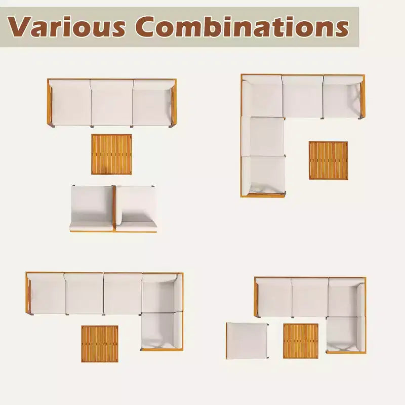 Costway Salon de jardin 6 pièces en bois d'acacia avec coussins et table basse pour jardin